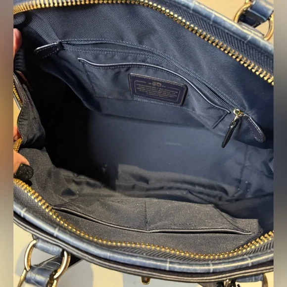 Coach Prince Street Satchel Navy Leather Crocodile-Embossed Handbag Crossbody - Picture 9 of 13